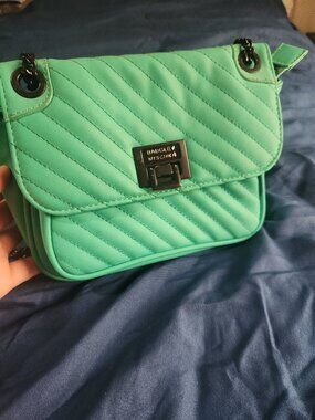 Green aqua with black hardware Badgley Mischka purse